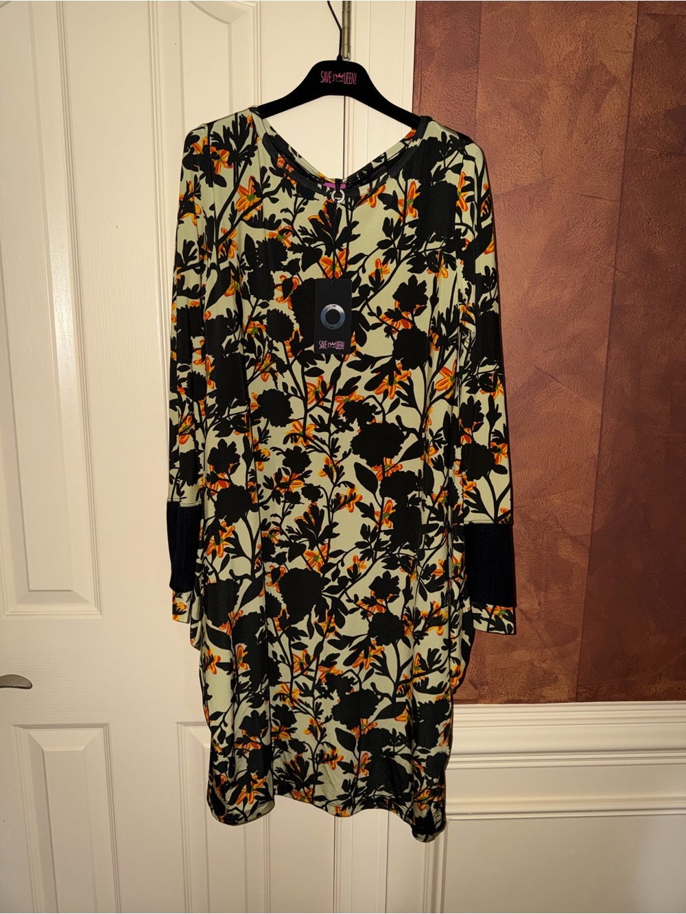 Save The Queen Black & Olive Floral Long Sleeve Shift Dress